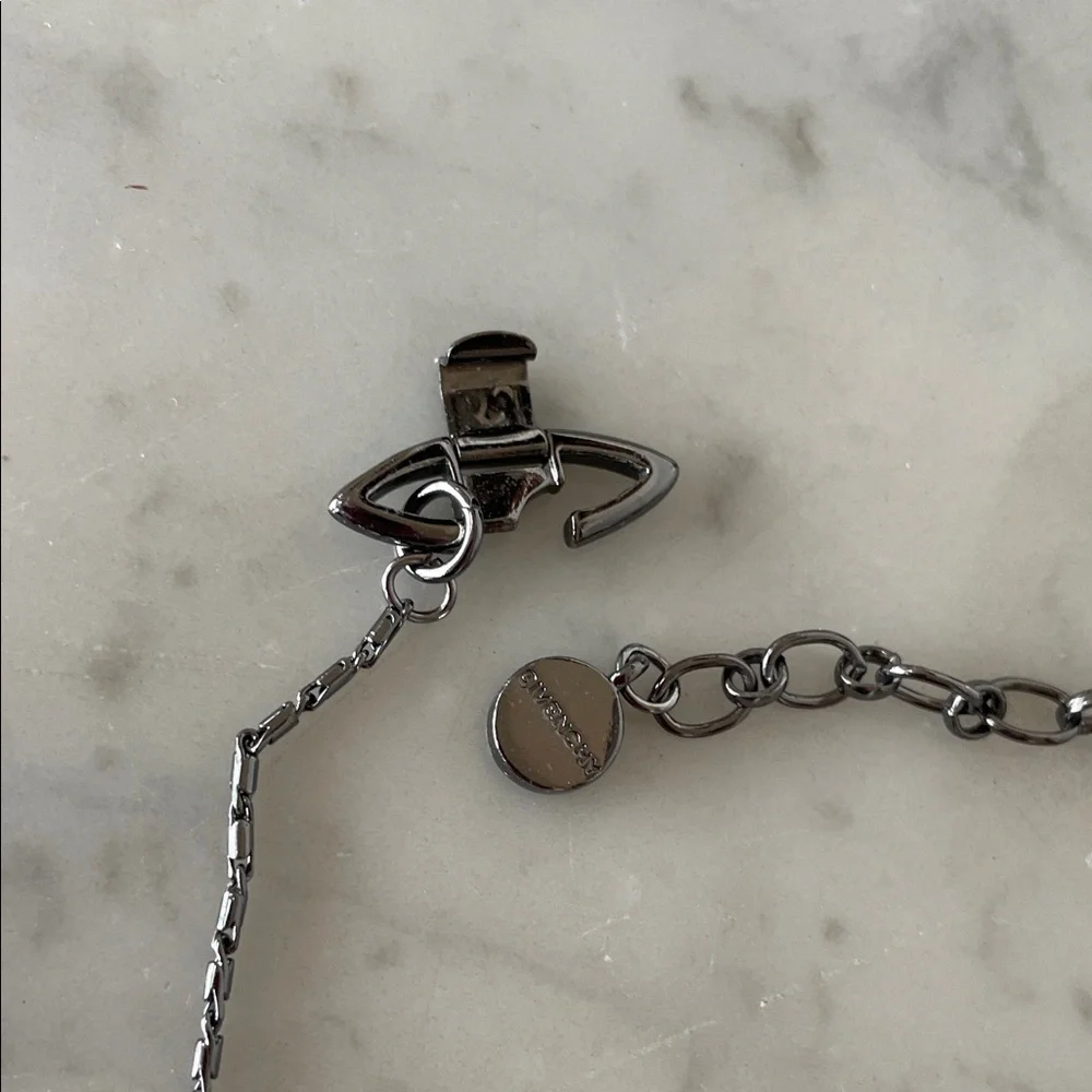 GIVENCHY Silver Gunmetal Necklace Y Drop Blue Crystals Vintage - Picture 11 of 17